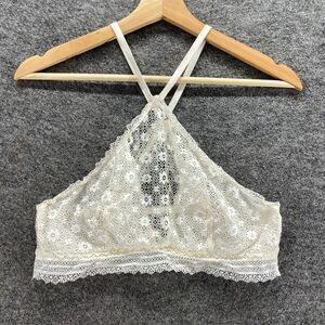 Victoria's Secret Bralette Bra Women L Large White Floral Lace Wireless Sheer